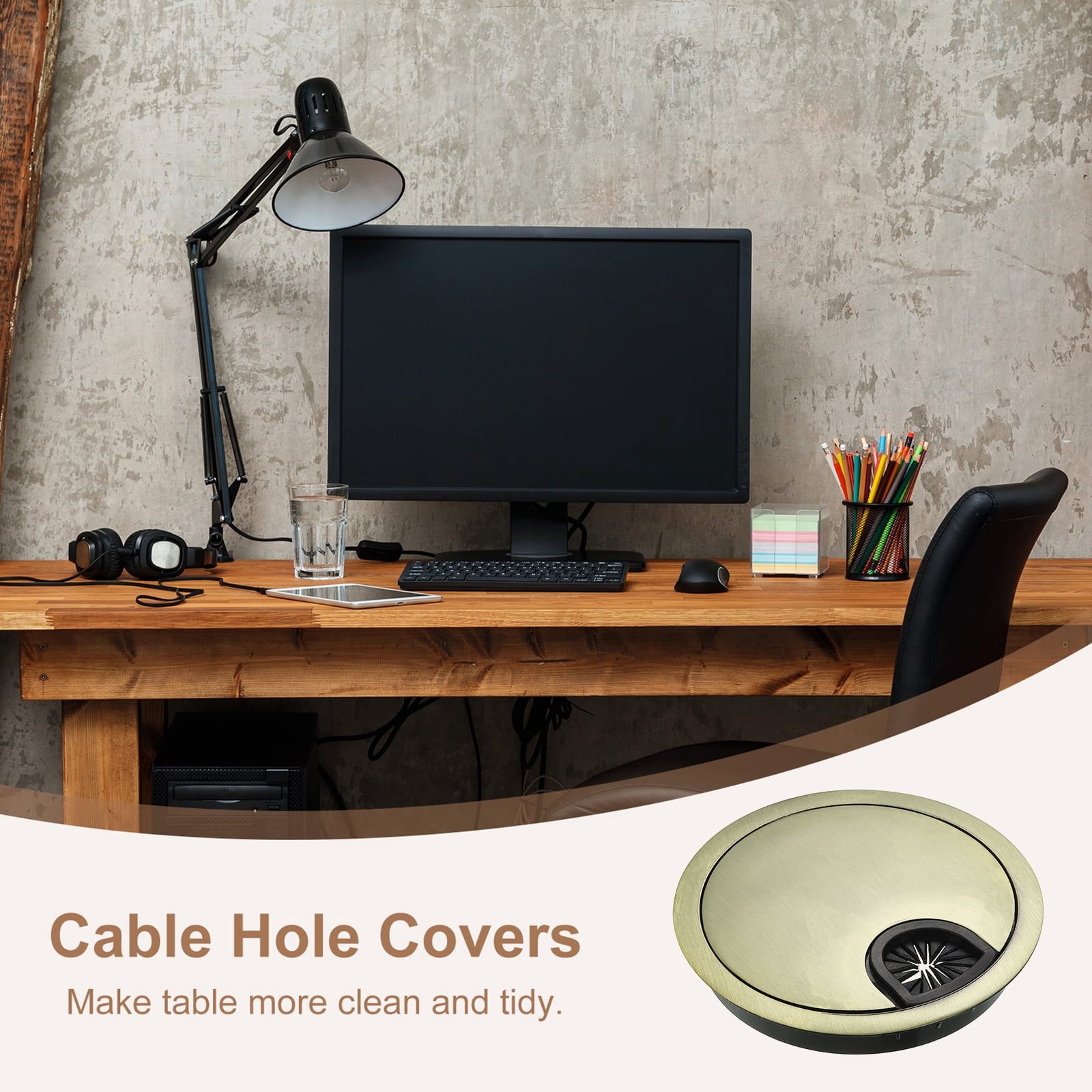 Uxcell 3Pack 3-5/32" Cable Hole Cover Zinc Alloy Desk Wire Cord Grommet, Bronze Tone