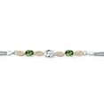 thumbnail image 2 of 925 Silver and 10K Yellow Gold White Created Sapphire and Green Tourmaline and White Lab Grown Diamond Bracelet for Women (2.06 Cttw, Gemstone September Birthstone, Oval, Wheat Chain, 7.5 inches), 2 of 5