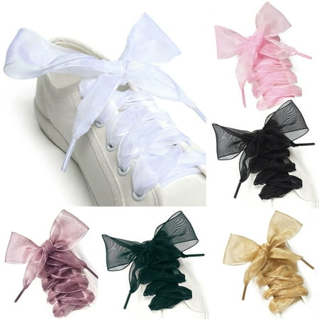 

harmtty 1 Pair Shoelaces 110cm Solid Color Organza Wide Flat Shoelaces for Sneakers Golden