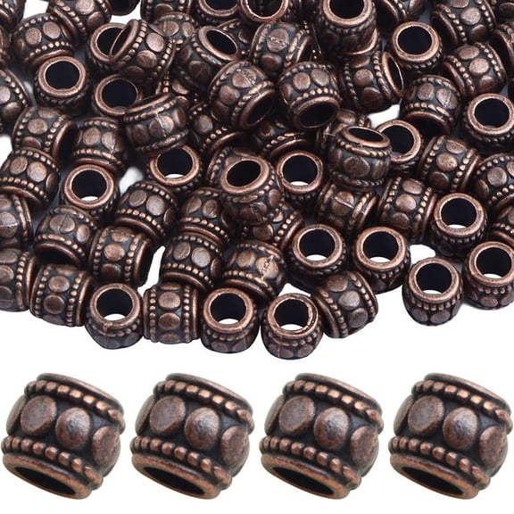 100pcs Round Tube Spacer Beads Alloy Large Hole Column Beads Antique Red Copper Loose Charm Beads Accessories for DIY European Bracelet Necklace Jewelry Making, Hole: 4 mm