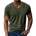 thumbnail image 6 of LWavelet Ribbed V Neck Men's Short Sleeve T-Shirt Ideal for Casual Commute and Daily Wear Army Green L, 6 of 7