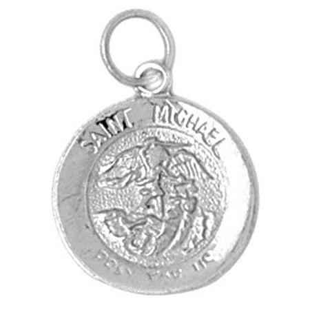 14K White Gold Saint Michael Pendant - 20 mm