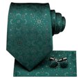 thumbnail image 3 of Hi-Tie Mens Dark Green Ties Silk Paisley Necktie and Pocket Square Cufflinks Set, 3 of 8