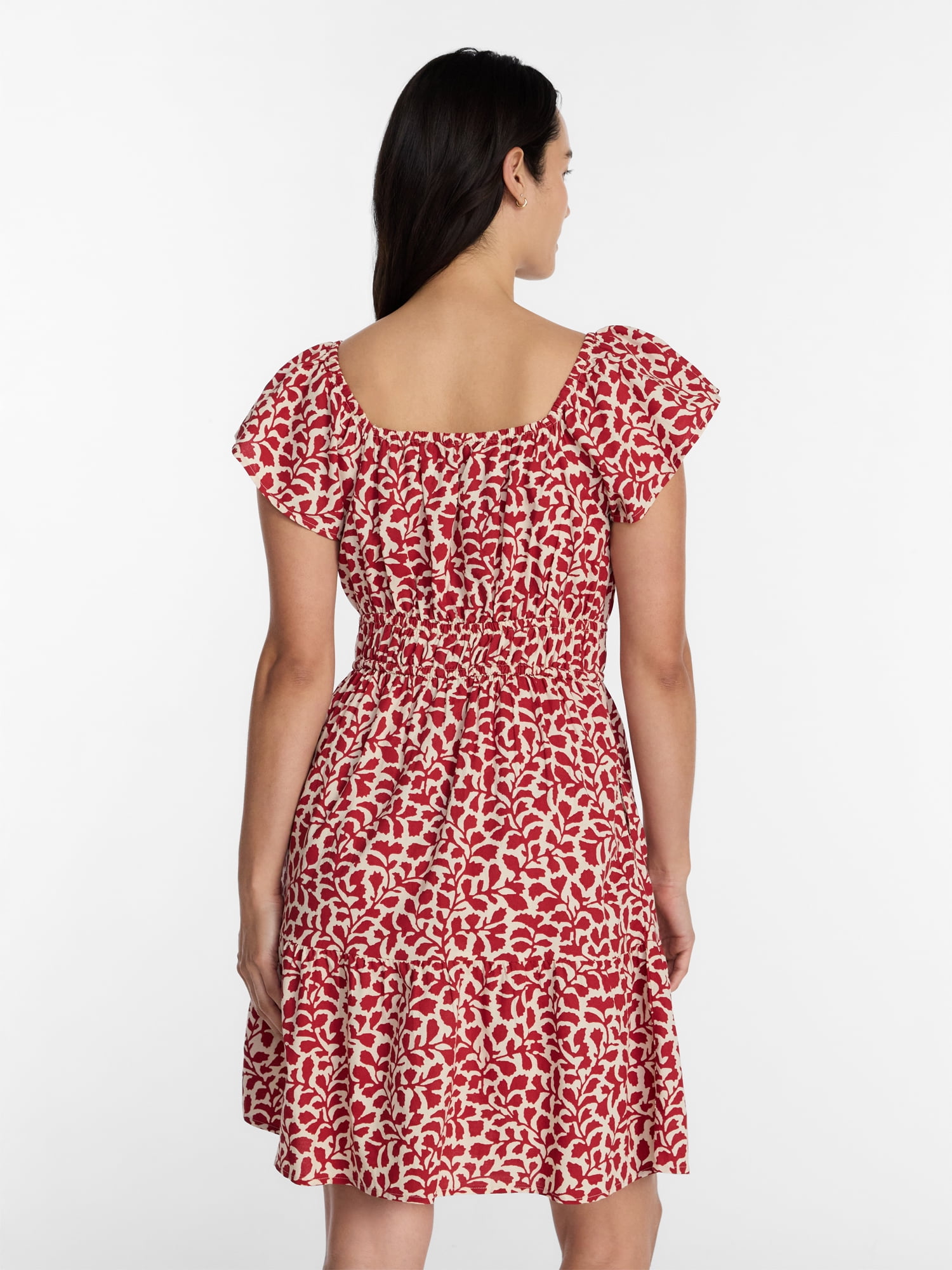 Time and Tru Women's Tie Waist Mini Dress with Flutter Sleeves, Sizes XS-XXXL