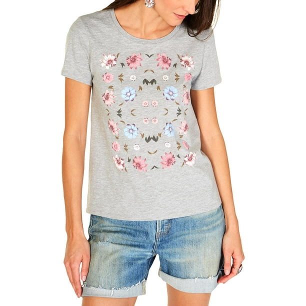 Lucky Brand Lucky Brand Womens Floral Print Short Sleeves Graphic T