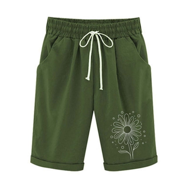 Pantalones Cortos de Verano para las Mujeres de Cintura Alta Estampado Elástico Cordón de Cintura, Casual Bolsillos Pantalones de Pijama