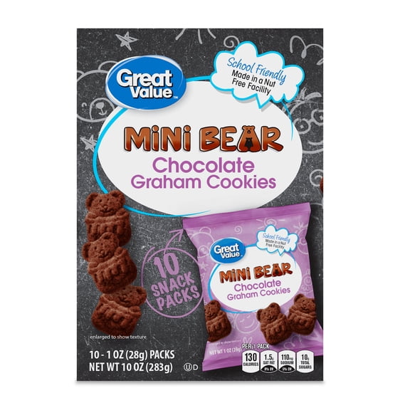 Great Value Mini Bear Chocolate Graham Cookies, 1 oz, 10 Count