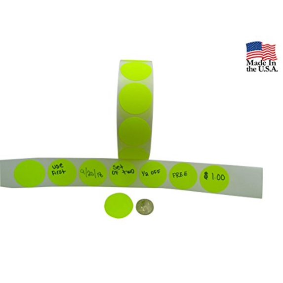 Preferred Postage Supplies Color Coding Labels Super Bright Neon Yellow Round Circle Dots For Organizing Inventory 1.5 Inch 500 Total Adhesive Stickers