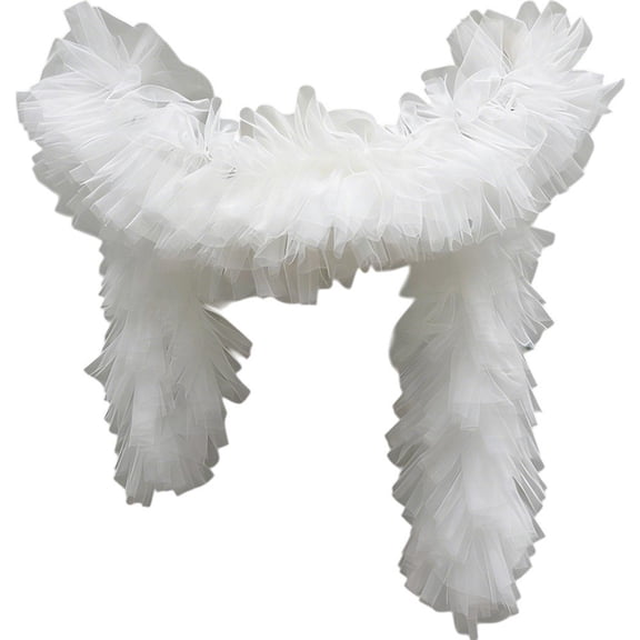 Detachable Tulle Boa Shawl, White Bridal Ruffle Cape, 11.81x78.74inch