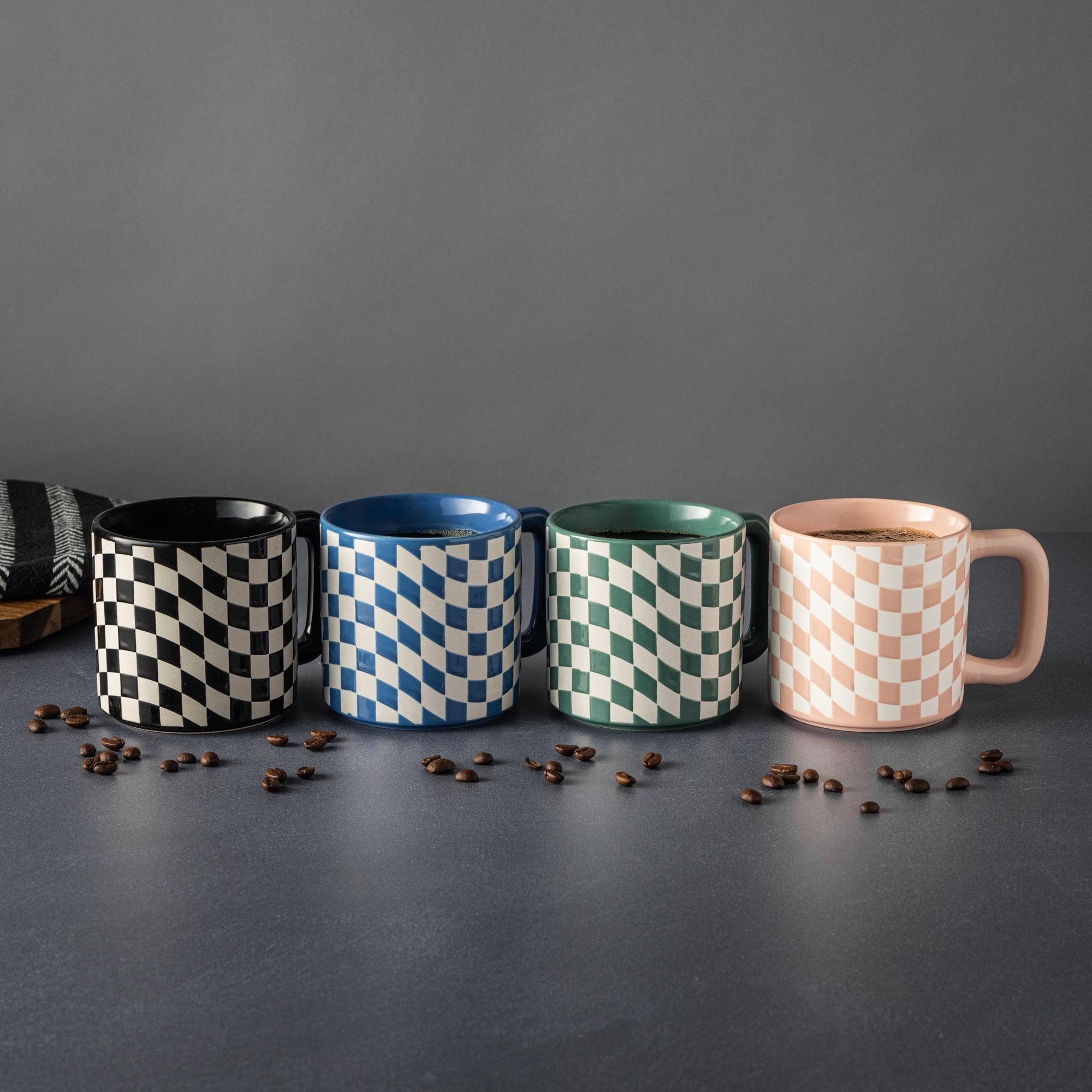 Mainstay - Brandclub - Mainstays 4-Pack 16 oz Multicolor Checkered Ceramic Coffee  Mugs