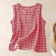 thumbnail image 2 of Womens Gauze Tank Tops Trendy Plaid Gingham Boho Blouses Summer Casual Tunic Top Beach Cute Sleeveless Shirt Red Size S, 2 of 5
