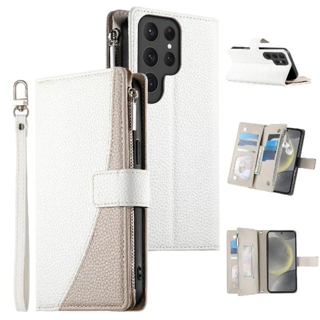 Funda cartera GANGXUN para Samsung Galaxy S24 Ultra , cuero PU con tarjetero, cremallera, correa de mano, soporte y protección 891°