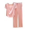 thumbnail image 2 of Bixock Women's Pajama Set,2 Piece Pajamas Set for Women Solid Color Loose Round Neck Short Sleeve Top Long Pants Soft Loungewear Sleepwear, 2 of 6