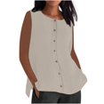 thumbnail image 2 of Women's Sleeveless Button Down Shirts Blouses Solid Color Casual Crew Neck Sleeveless Tank Tops Business Work Top, 2 of 5