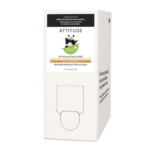 ATTITUDE Multipurpose Cleaner Refill, Bulk-to-Go Packaging, Non-Toxic Biodegradable Vegan & Cruelty-Free, Bulk, Citrus Zest, 67.6 Fl Ounce