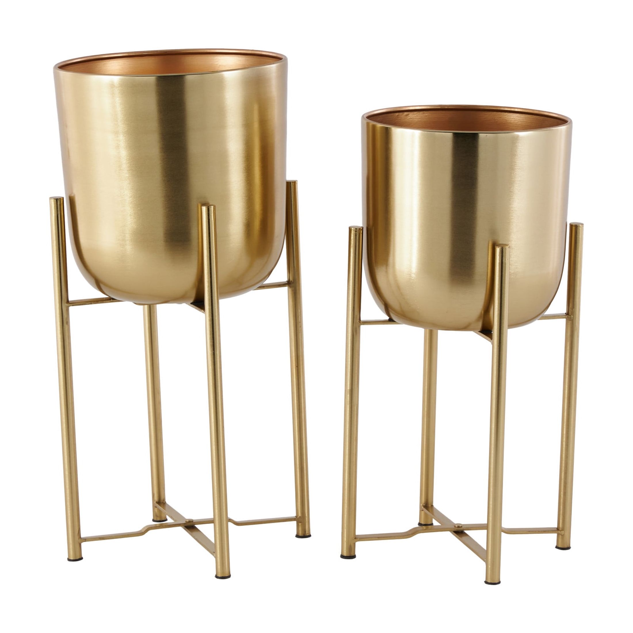 Cosmoliving by Cosmopolitan Glamorous and Elegant Indoor/Outdoor  Gold Metal Round Dome Shaped Planter in Stands, Set of 2,19", 22"H