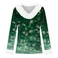 thumbnail image 4 of Pxiakgy Christmas Sweatshirts for Women White Faux Fur Trim V Neck Shirt Dressy Funny Xmas Tree Snowflake Graphic Tops Christmas Solid Color Plush Collar Plush Cuffs T Shirt Blackish Green L, 4 of 4