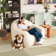 thumbnail image 6 of PINDEE Oversized Bean Bag Chair Pumpkin Shaped Large Floor Sofa with Shredded Sponge Filler for Gaming Reading Relax in Living Room Bedroom.Beige, 6 of 15