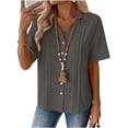 thumbnail image 3 of cfhntfmh Womens Cotton Linen Button down Shirts V Neck Pleated Casual Loose Blouses Roll up Sleeve Vacation Shirt, 3 of 6