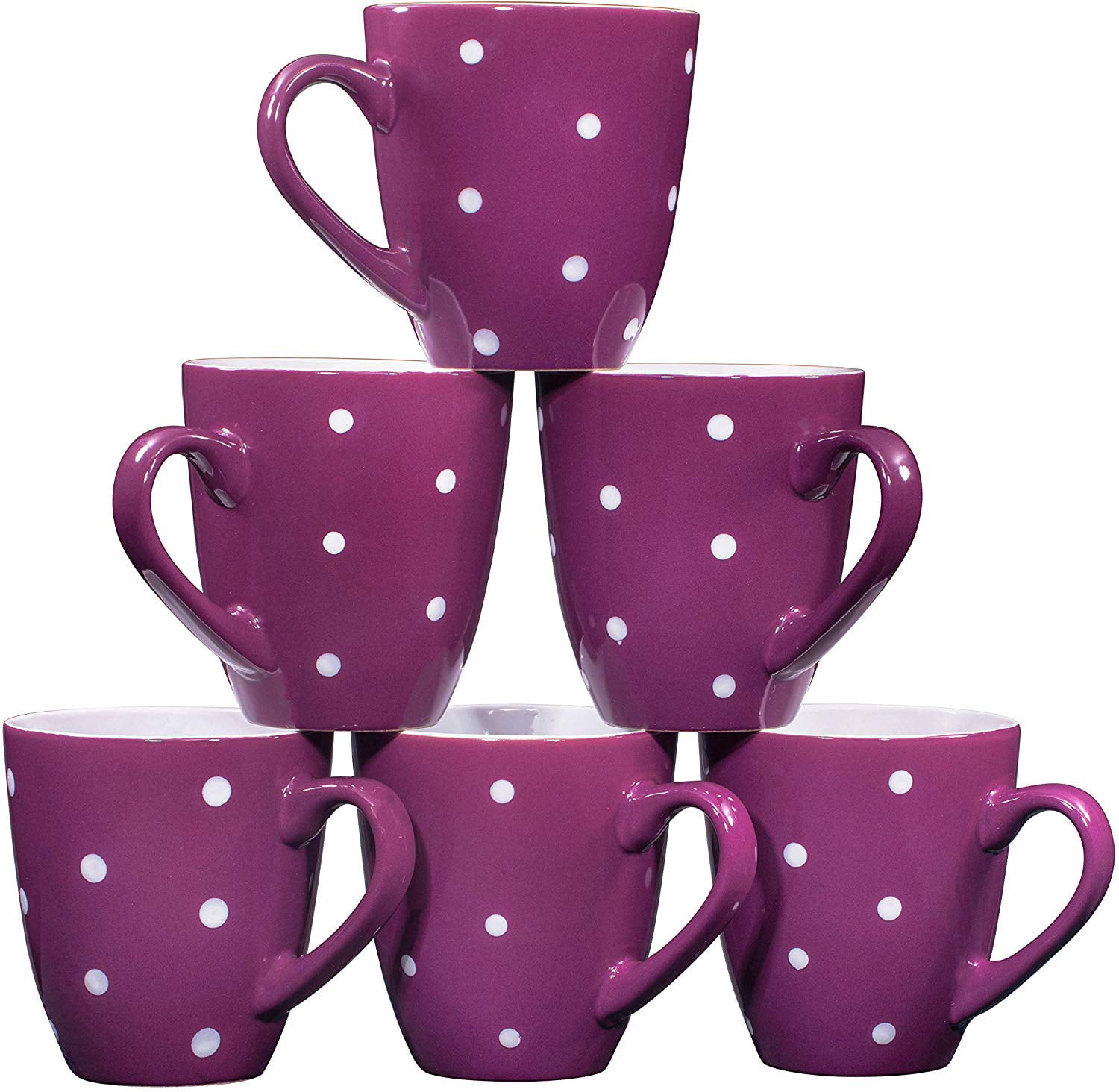 Polka Dot Coffee Mug Set Set of 6 Largesized 16 Ounce Ceramic Coffee Mugs Restaurant Coffee