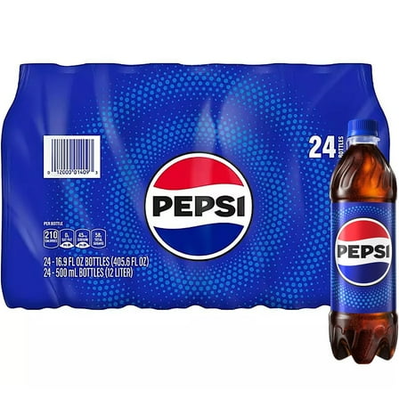 Pepsi Cola Soda, 16.9 fl oz Bottles, 24 Pack