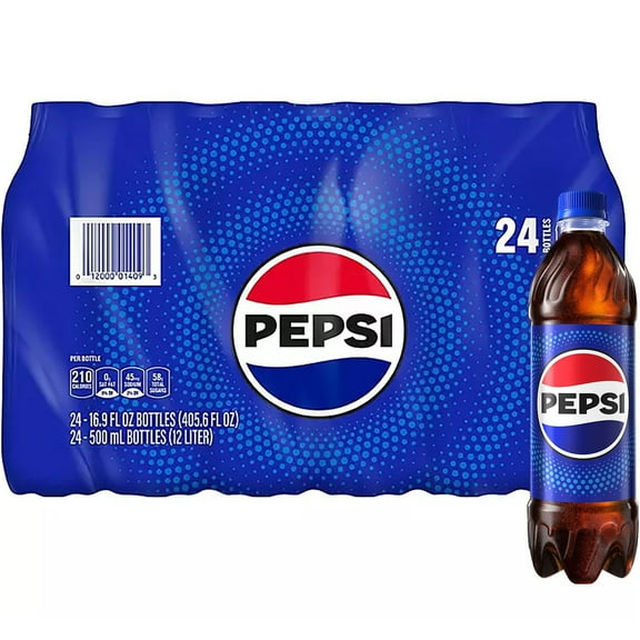Pepsi Cola Soda, 16.9 fl oz Bottles, 24 Pack