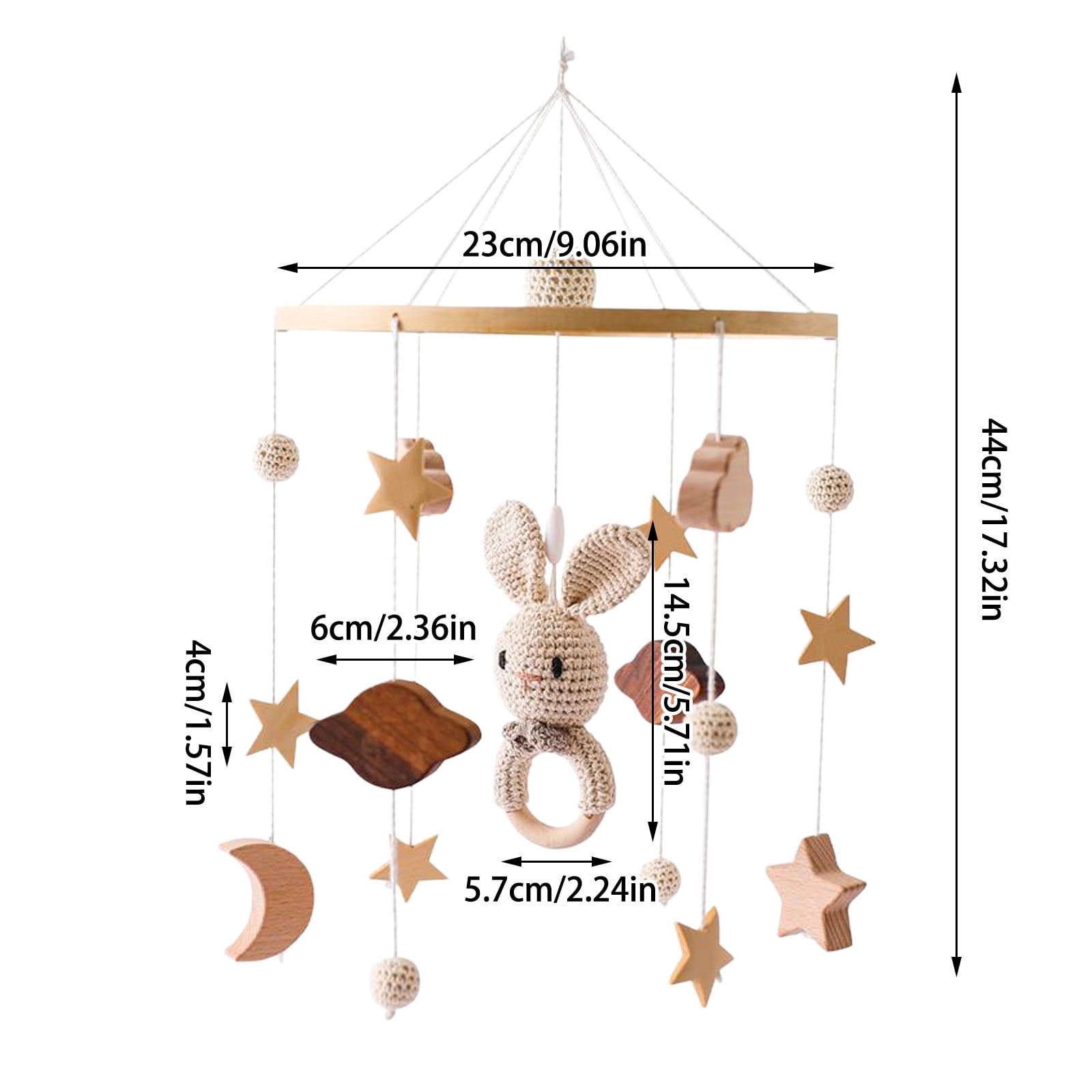 Baby Crib Mobile Wooden Hanging Baby Bed Cute Rabbit Animals Wood Crocheted Mobile Toys for Bedroom Nursery