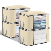 "Clothes Storage Bags Organizers, 4Pcs Closet Storage Organizers Large Capacity Blanket Storage Bags for Clothes with Reinforced Handle, 3 Layer Foldable Fabric Closet Organizers for Bedding, Blankets