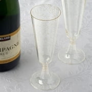 Efavormart 60 Pack 5oz Gold Plastic Disposable Champagne Glasses Flutes, Short Stem Glitter Sprinkled Trumpet Design | Detachable Base