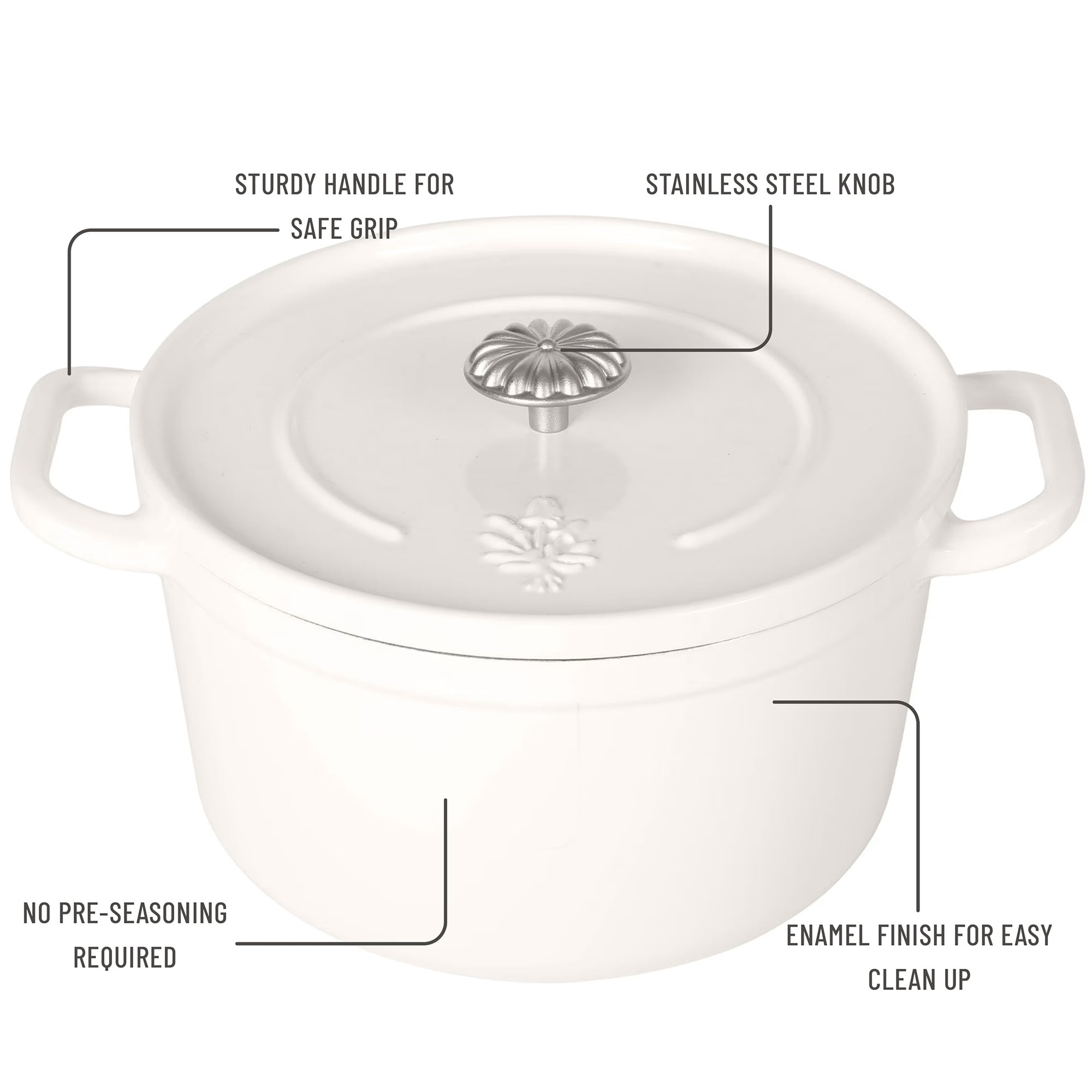 The Pioneer Woman 5 qt Enameled Cast Iron Dutch Oven Pot with Side Handles and Self-Basting Lid, Linen