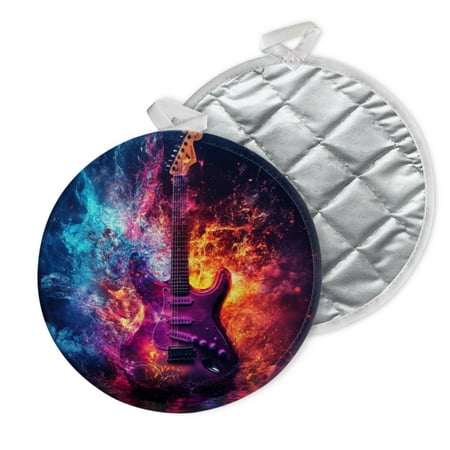 

2 PCS Pot Holders for Kitchen Potholders Sets with Hook for Oven Cooking Baking Electric Guitar In Blaze Of Fire And Water