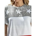 thumbnail image 4 of DYMADE Women Summer Independence Day Print Short Sleeve Panel Stripe T-shirt, 4 of 4