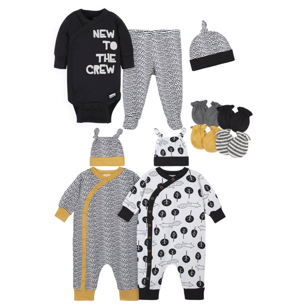 Gerber Gerber Baby Boy Baby Shower Layette Gift Set, 11Piece, Black, White, Yellow Nature