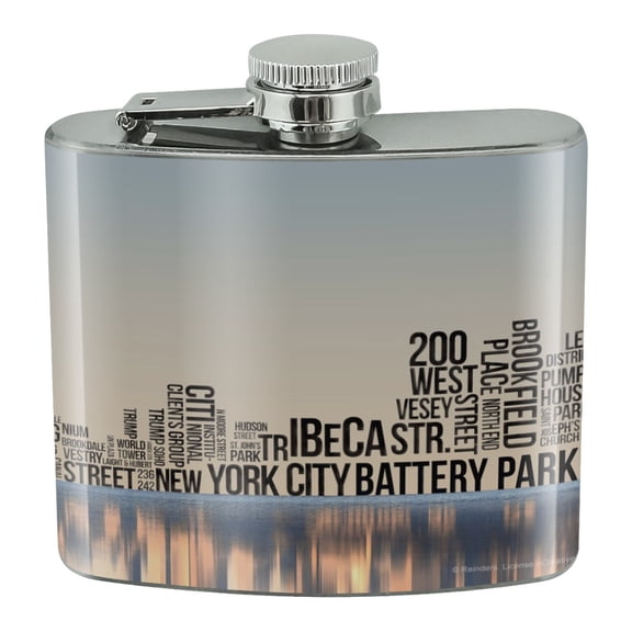 New York City NY Word Skyline Stainless Steel 5oz Hip Drink Kidney Flask