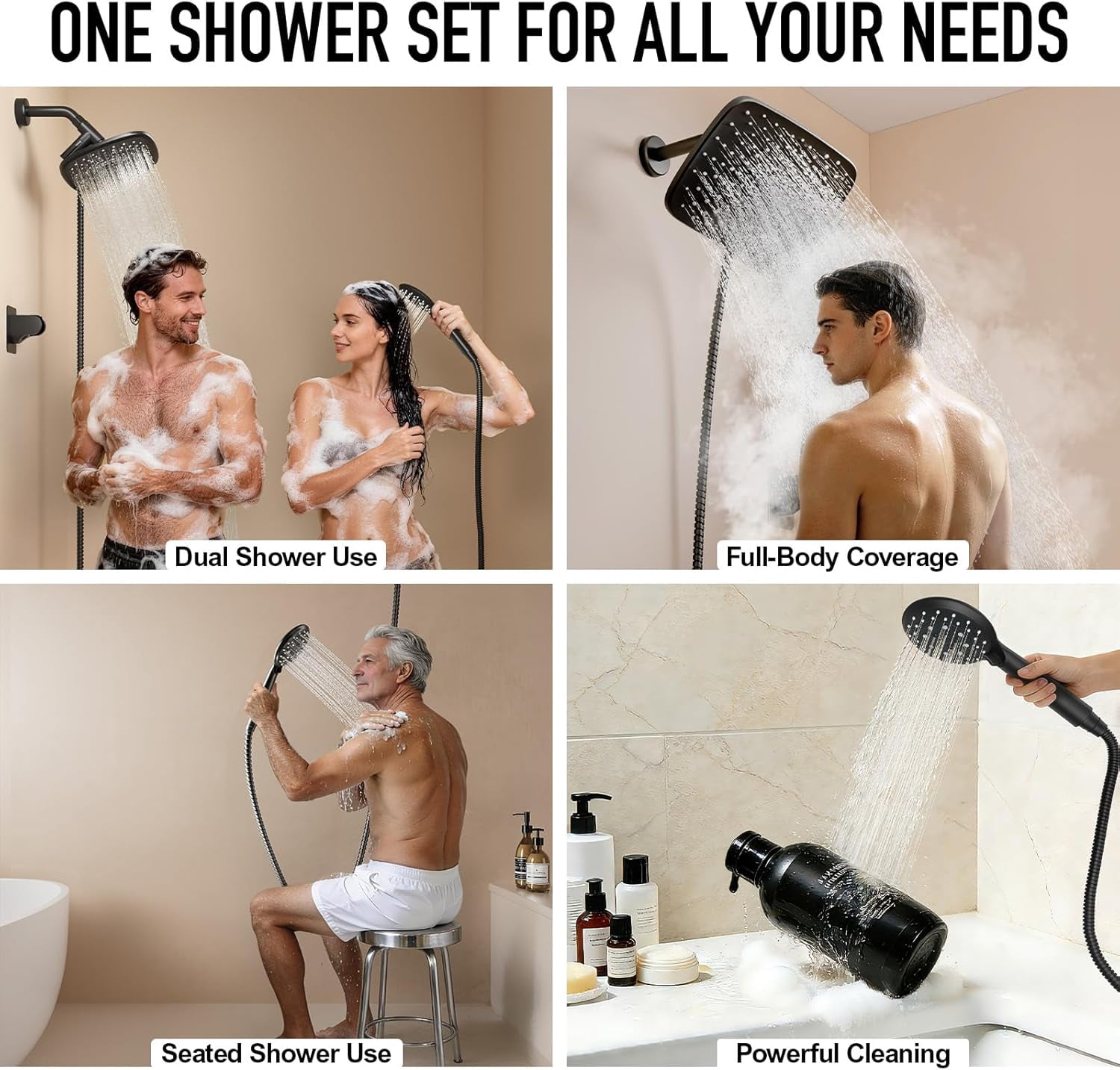 11.8 Inch Rain Shower Head with Handheld- High Pressure Dual Shower Heads with 5 Modes Handheld Spray Combo- Wide Rainf Showerhead with Hose, Bathroom Accessories, Matte