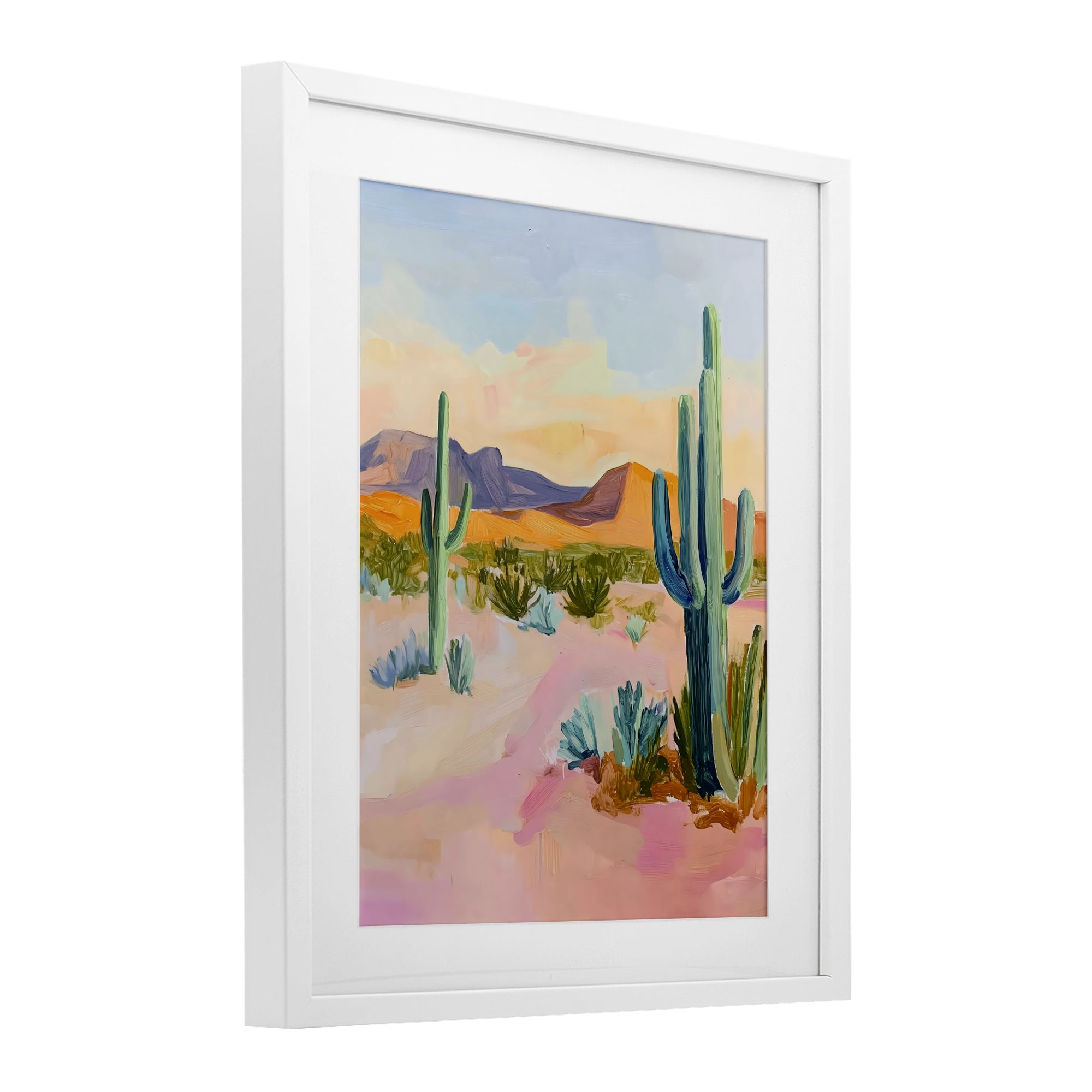 Stupell Industries Cactus Desert with Soft Sunset White Framed Print Under Glass, design by The Prints Vibe