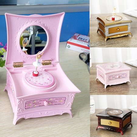 Classic Rotating Dancer Ballerina Piano Music Wood Box Clockwork PLastic Jewellery Box Girls Carousel Hand Crank Music Mechanism Gift