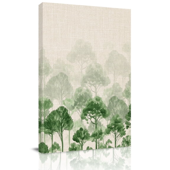 Canvas Wall Art, Green Forest Framed Canvas Prints for Living Room Office, Farmhouse Botanical Tree Scenery Beige Extra Large Gallery Wrapped Wall Decor for Home Office, Gifts, 24"x32" Ship Next Day