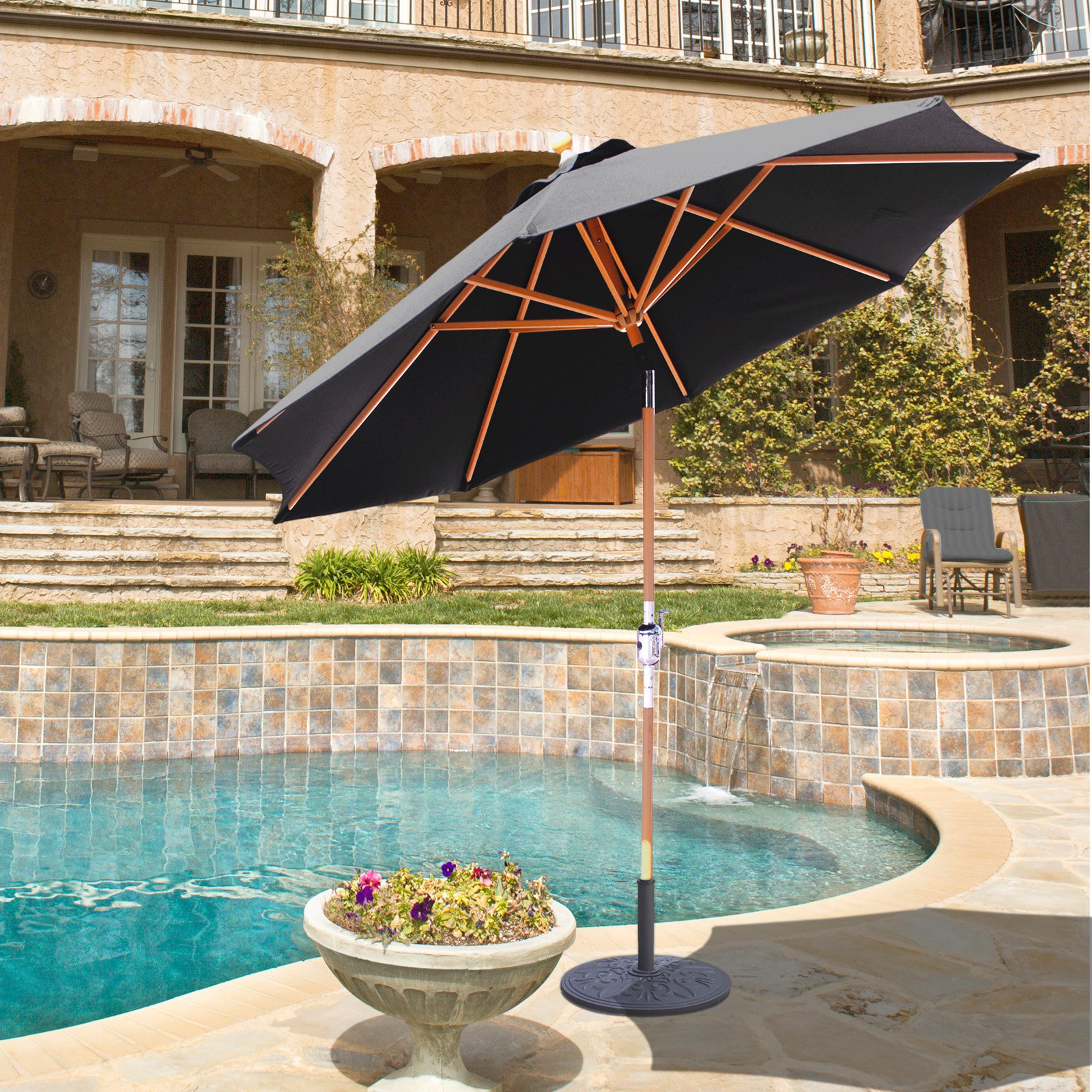 Galtech 9 Ft Rotational Tilt Wood Suncrylic Patio Umbrella Walmart Com Walmart Com