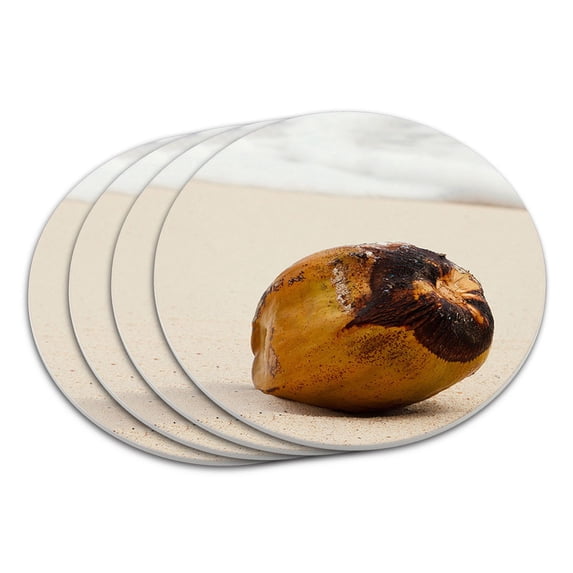 Coconut on Beach Tropical Deserted Island Coaster Set