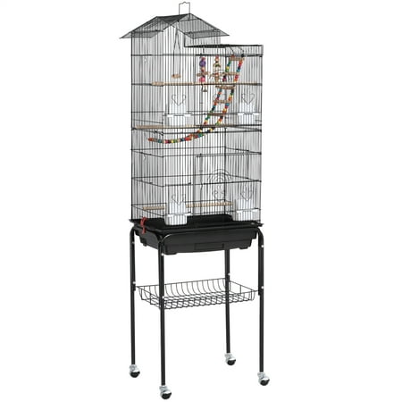 Renwick 62" Metal Rolling Bird Parrot Cage Detachable Stand, Black
