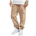 thumbnail image 1 of Pantalones cargo de color liso para hombre, aptos para todas las estaciones, con bolsillos. Mono deportivo informal de poliéster., 1 of 7