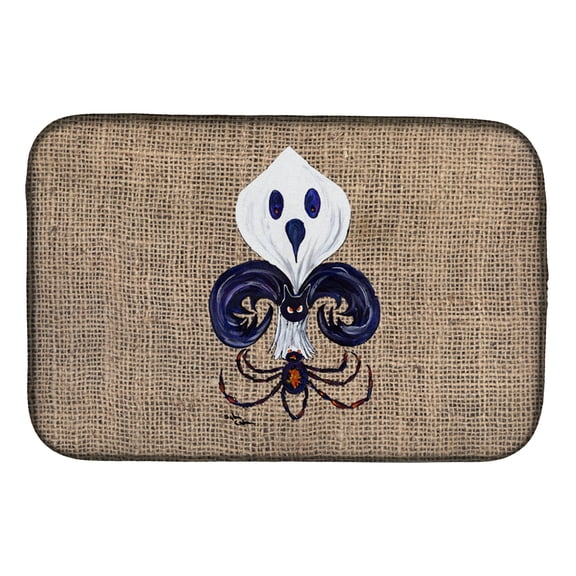Halloween Ghost Spider Bat Fleur de lis Dish Drying Mat