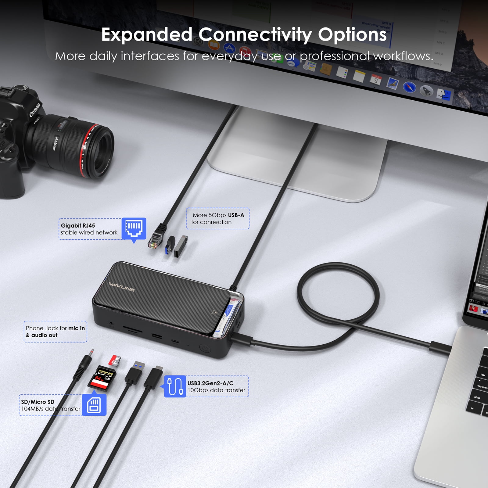13-in-1 USB C Dock with 100W charge 4K HDMI/DP Gigabit RJ45, 10Gbps USB HUB SSD Enclosure for Laptop
