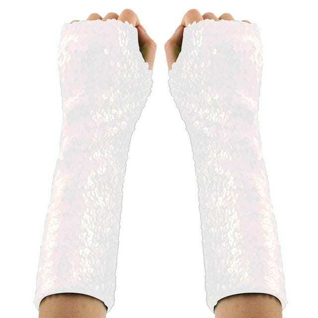Roncen Gants Longs Sans Doigts Élastiques à Paillettes pour Costume de Fête Rave pour Femmes et Filles