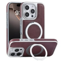 for iPhone 13 Pro Case, Plating PU Leather Magnetic Mag-Safe Phone Case with Built-in 360° Rotatable Ring Stand Shockproof Protective Kickstand Phone Case for iPhone 13 Pro, Winered
