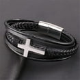 thumbnail image 5 of To My Son Bracelet, Pray Through It Leather Cross Bracelet for Men, Stainless Steel Black Braided Leather Bracelet, Inspirational Faith Bangle, Son Bracelet from Mom/Dad, 5 of 7
