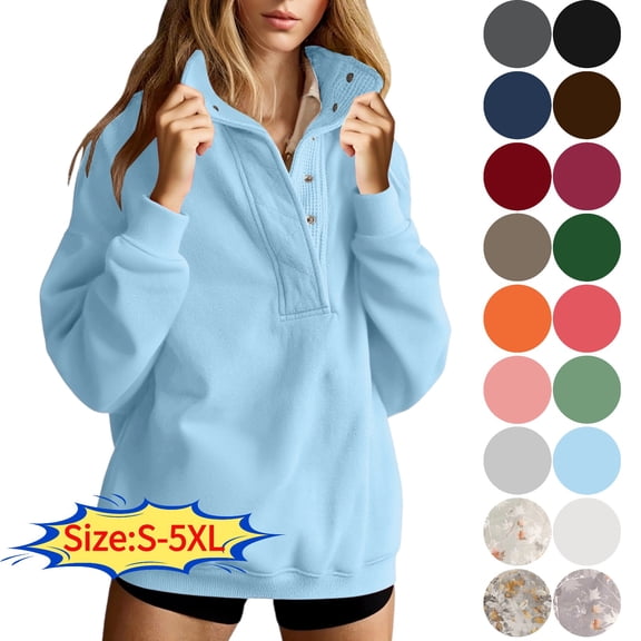 Womens Oversized Sweatshirts with Snap Button Mock Neck Sweatshirt for Women Oversized Long Sleeve Collared Top with Pocket Casual Lounge Wear for Fall Winter Daily