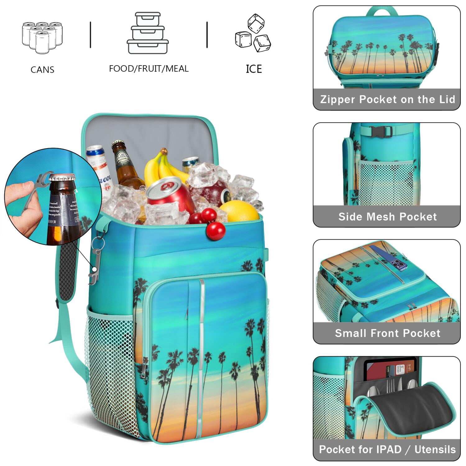 Tropical Beach Sunset Cooler Backpack - 20L Insulated Soft Cooler Bag, Multiple Pockets for Organization, Great for Families & Travelers