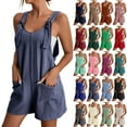thumbnail image 2 of Vhkiploz Summer Tank Romper For Women Solid Color Sleeveless Adjustsble Strap Shorts Tank Overalls Casual Vacation Stretch Cami Shorts Outfits With Pockets, 2 of 7